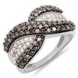 0.95 Carat (Ctw) 10K White Gold Round Champagne And White Diamonds Ladies Cocktail Right Hand Ring 1 CT
