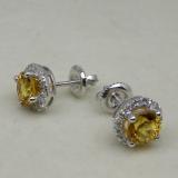 1.85 Carat (ctw) 10K White Gold Round Yellow Citrine & White Diamond Ladies Halo Style Stud Earrings 2 CT