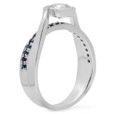 1.00 Carat (Ctw) 10K White Gold Round Blue Sapphire & White Diamond Ladies Bridal Swirl Twisted Engagement Ring 1 CT