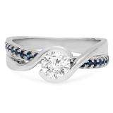 1.00 Carat (Ctw) 10K White Gold Round Blue Sapphire & White Diamond Ladies Bridal Swirl Twisted Engagement Ring 1 CT