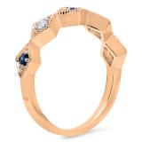 0.20 Carat (Ctw) 18K Rose Gold Round Blue Sapphire & White Diamond Ladies Vintage Style Milgrain Stackable Wedding Band 1/5 CT