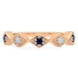 0.20 Carat (Ctw) 18K Rose Gold Round Blue Sapphire & White Diamond Ladies Vintage Style Milgrain Stackable Wedding Band 1/5 CT