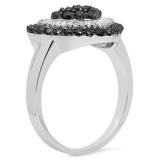 1.35 Carat (ctw) 14K White Gold Round Black & Baguette Cut White Diamond Ladies Heart Promise Ring