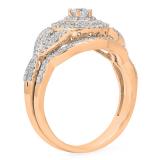 0.55 Carat (Ctw) 14K Rose Gold Round Cut White Diamond Ladies Bridal Swirl Halo Style Split Shank Engagement Ring With Matching Band Set 1/2 CT