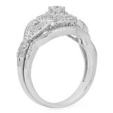 0.55 Carat (Ctw) 14K White Gold Round Cut White Diamond Ladies Bridal Swirl Halo Style Split Shank Engagement Ring With Matching Band Set 1/2 CT
