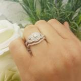 0.55 Carat (Ctw) 14K Yellow Gold Round Cut White Diamond Ladies Bridal Swirl Halo Style Split Shank Engagement Ring With Matching Band Set 1/2 CT