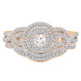 0.55 Carat (Ctw) 18K Rose Gold Round Cut White Diamond Ladies Bridal Swirl Halo Style Split Shank Engagement Ring With Matching Band Set 1/2 CT