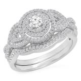 0.55 Carat (Ctw) 18K White Gold Round Cut White Diamond Ladies Bridal Swirl Halo Style Split Shank Engagement Ring With Matching Band Set 1/2 CT