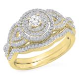 0.55 Carat (Ctw) 18K Yellow Gold Round Cut White Diamond Ladies Bridal Swirl Halo Style Split Shank Engagement Ring With Matching Band Set 1/2 CT