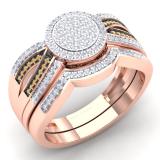 0.40 Carat (Ctw) 14K Rose Gold Round Champagne & White Diamond Ladies Micro Pave Swirl Split Shank Engagement Ring Set