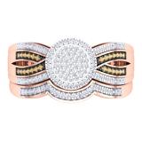 0.40 Carat (Ctw) 14K Rose Gold Round Champagne & White Diamond Ladies Micro Pave Swirl Split Shank Engagement Ring Set