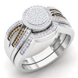 0.40 Carat (Ctw) 14K White Gold Round Champagne & White Diamond Ladies Micro Pave Swirl Split Shank Engagement Ring Set