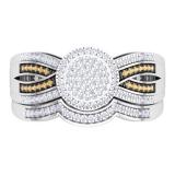 0.40 Carat (Ctw) 14K White Gold Round Champagne & White Diamond Ladies Micro Pave Swirl Split Shank Engagement Ring Set