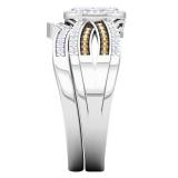 0.40 Carat (Ctw) 14K White Gold Round Champagne & White Diamond Ladies Micro Pave Swirl Split Shank Engagement Ring Set