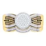 0.40 Carat (Ctw) 14K Yellow Gold Round Champagne & White Diamond Ladies Micro Pave Swirl Split Shank Engagement Ring Set
