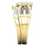 0.40 Carat (Ctw) 14K Yellow Gold Round Champagne & White Diamond Ladies Micro Pave Swirl Split Shank Engagement Ring Set