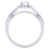 1.00 Carat (Ctw) 10K White Gold Round Cut Diamond Ladies Swirl Split Shank Bridal Halo Engagement Ring With Matching Band Set 1 CT