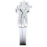 1.00 Carat (Ctw) 10K White Gold Round Cut Diamond Ladies Swirl Split Shank Bridal Halo Engagement Ring With Matching Band Set 1 CT