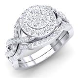 0.78 Carat (Ctw) 10K White Gold Round Diamond Ladies Swirl Split Shank Cluster Engagement Ring With Matching Band Set 3/4 CT