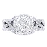 0.78 Carat (Ctw) 10K White Gold Round Diamond Ladies Swirl Split Shank Cluster Engagement Ring With Matching Band Set 3/4 CT