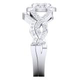 0.78 Carat (Ctw) 10K White Gold Round Diamond Ladies Swirl Split Shank Cluster Engagement Ring With Matching Band Set 3/4 CT