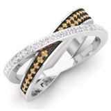 0.20 Carat (Ctw) 10K White Gold Round Champagne & White Diamond Ladies Infinity Crossover Wedding Anniversary Band Ring 1/5 CT