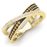 0.20 Carat (Ctw) 18K Yellow Gold Round Champagne & White Diamond Ladies Infinity Crossover Wedding Anniversary Band Ring 1/5 CT