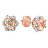 1.90 Carat (Ctw) 18K Rose Gold Round Cut Morganite & White Diamond Ladies Flower Shaped Stud Earrings