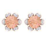1.90 Carat (Ctw) 18K Rose Gold Round Cut Morganite & White Diamond Ladies Flower Shaped Stud Earrings