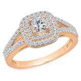 1.00 Carat (Ctw) 14K Rose Gold Princess & Round Cut White Diamond Ladies Split Shank Halo Bridal Engagement Ring 1 CT