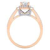 1.00 Carat (Ctw) 14K Rose Gold Princess & Round Cut White Diamond Ladies Split Shank Halo Bridal Engagement Ring 1 CT
