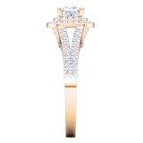 1.00 Carat (Ctw) 14K Rose Gold Princess & Round Cut White Diamond Ladies Split Shank Halo Bridal Engagement Ring 1 CT