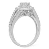 1.00 Carat (Ctw) 14K White Gold Princess & Round Cut White Diamond Ladies Split Shank Halo Bridal Engagement Ring 1 CT