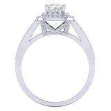 1.00 Carat (Ctw) 14K White Gold Princess & Round Cut White Diamond Ladies Split Shank Halo Bridal Engagement Ring 1 CT