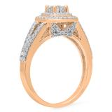 1.00 Carat (Ctw) 18K Rose Gold Princess & Round Cut White Diamond Ladies Split Shank Halo Bridal Engagement Ring 1 CT