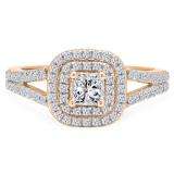 1.00 Carat (Ctw) 18K Rose Gold Princess & Round Cut White Diamond Ladies Split Shank Halo Bridal Engagement Ring 1 CT