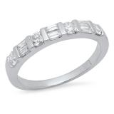 0.47 Carat (Ctw) 14K White Gold Round & Baguette Cut White Diamond Ladies Anniversary Wedding Band Stackable Ring 1/4 CT