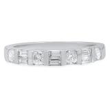 0.47 Carat (Ctw) 14K White Gold Round & Baguette Cut White Diamond Ladies Anniversary Wedding Band Stackable Ring 1/4 CT