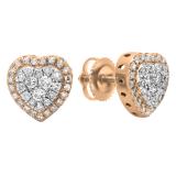 0.50 Carat (Ctw) 10K Rose Gold Round White Diamond Ladies Heart Shaped Stud Earrings 1/2 CT