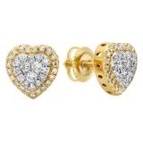 0.50 Carat (Ctw) 10K Yellow Gold Round White Diamond Ladies Heart Shaped Stud Earrings 1/2 CT