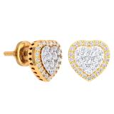 0.50 Carat (Ctw) 10K Yellow Gold Round White Diamond Ladies Heart Shaped Stud Earrings 1/2 CT