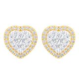 0.50 Carat (Ctw) 10K Yellow Gold Round White Diamond Ladies Heart Shaped Stud Earrings 1/2 CT