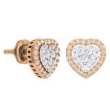 0.50 Carat (Ctw) 14K Rose Gold Round White Diamond Ladies Heart Shaped Stud Earrings 1/2 CT