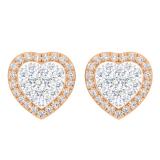 0.50 Carat (Ctw) 14K Rose Gold Round White Diamond Ladies Heart Shaped Stud Earrings 1/2 CT