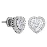 0.50 Carat (Ctw) 18K White Gold Round White Diamond Ladies Heart Shaped Stud Earrings 1/2 CT