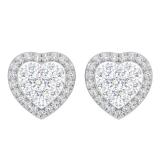 0.50 Carat (Ctw) 18K White Gold Round White Diamond Ladies Heart Shaped Stud Earrings 1/2 CT