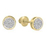 0.10 Carat (Ctw) 14K Yellow Gold Round White Diamond Ladies Circle Cluster Stud Earrings 1/10 CT
