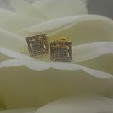 0.32 Carat (Ctw) 14K Yellow Gold Round Cut White Diamond Square Shaped Stud Earrings 1/3 CT