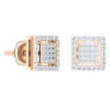 0.32 Carat (Ctw) 18K Rose Gold Round Cut White Diamond Square Shaped Stud Earrings 1/3 CT