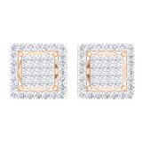 0.32 Carat (Ctw) 18K Rose Gold Round Cut White Diamond Square Shaped Stud Earrings 1/3 CT
